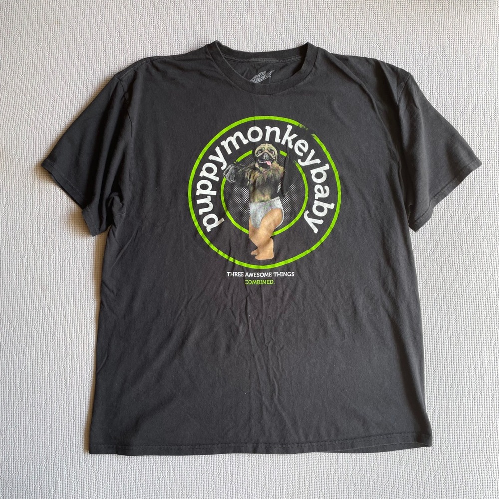 Mountain Dew Puppy Monkey Baby T Shirt Black Graphic Super Bowl Retro